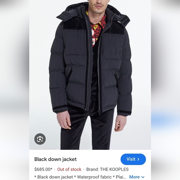 NWT $685 The Kooples Men's Down Waterproof Short Puffer Jacket black size small - Picture 1 of 14
